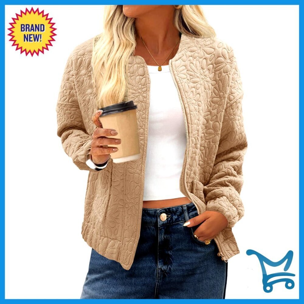 Lightweight Jacquard Bomber Jacket Zip Up Casual Fall Varsity Coat